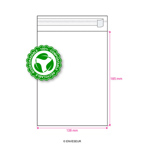 Biodegradable PLA Bags Clear 185 x 138 mm