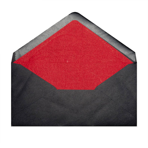 Paper Lined Envelopes Black + Red Fancy Paper 110 x 220 mm (DL)